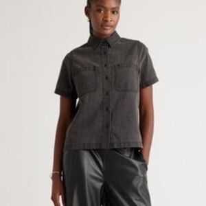 Quince Distressed Denim Short Sleeve Shirt